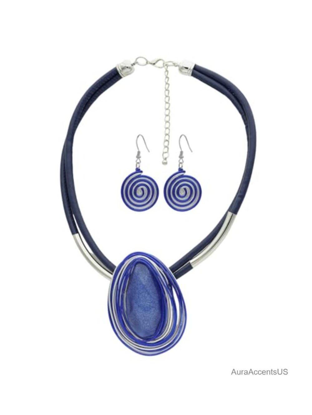 Chunky Wire Wrapped Teardrop Pendant Collar Necklace & Earrings Set Boho